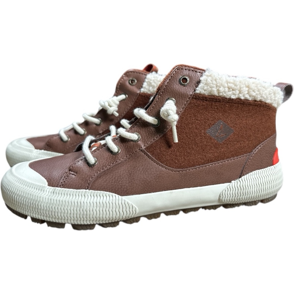 Sperry Womens Size 8 Pier Wave Wool Tan High Top Sneakers Booties Shoes EUC